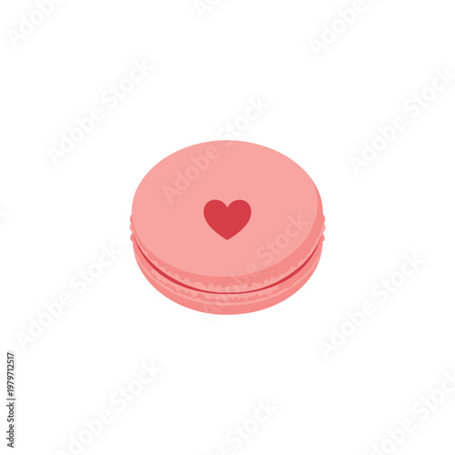 Pink macaron with heart design.