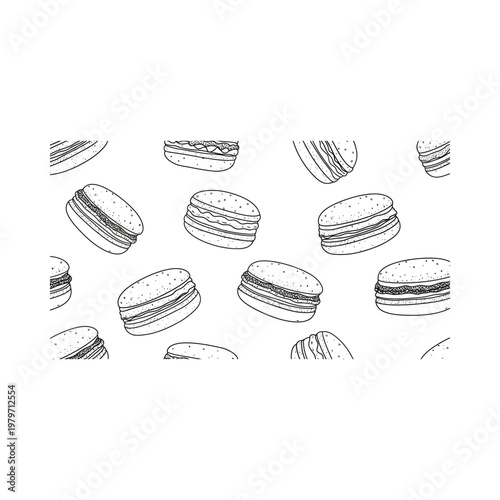 Macarons in various orientations floating.