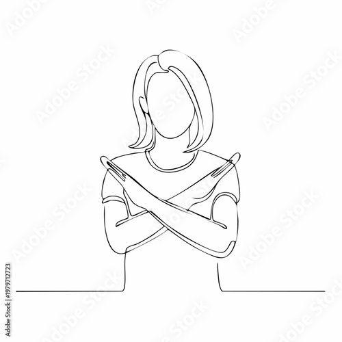 Woman making stop gesture with arms crossed.