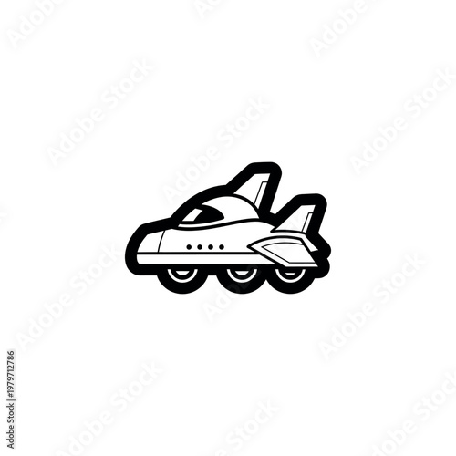 Space shuttle on wheels moving fast.