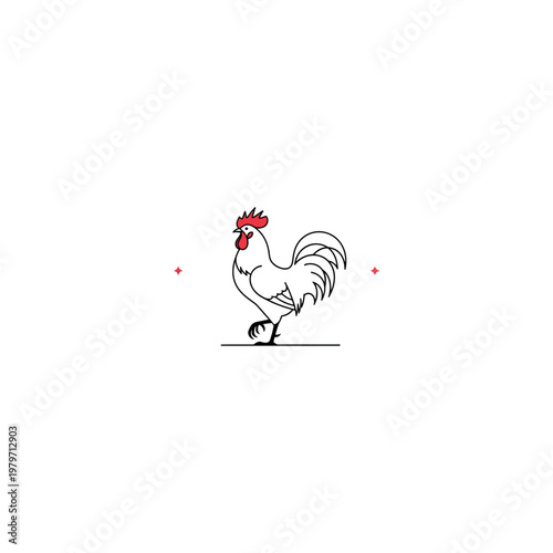 Bild auf Leinwand Rooster Standing on a Line Drawing.