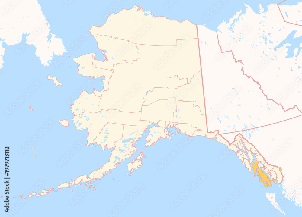 Obraz premium Map of the County Prince of Wales-Hyder (Alaska, US) showing the Federal State with the highlighted County