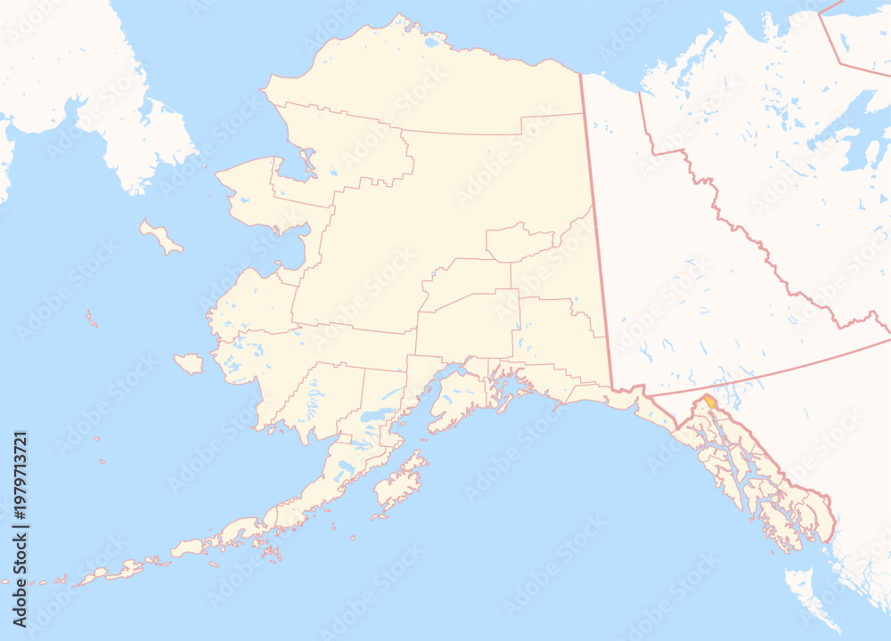 Fototapeta premium Map of the County Skagway (Alaska, US) showing the Federal State with the highlighted County