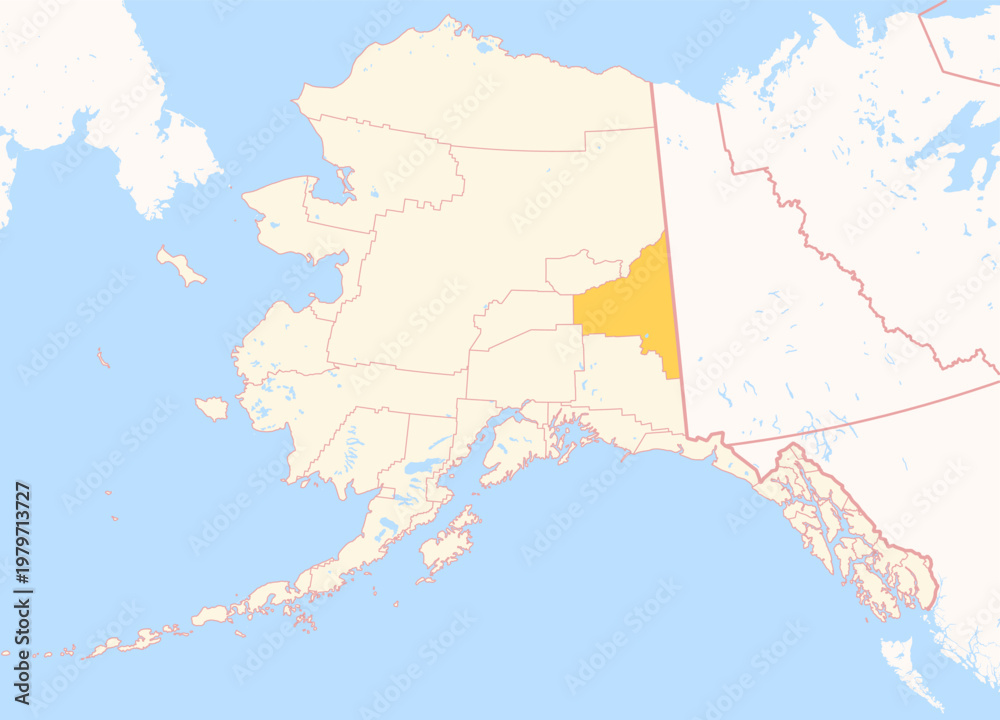 Obraz premium Map of the County Southeast Fairbanks (Alaska, US) showing the Federal State with the highlighted County