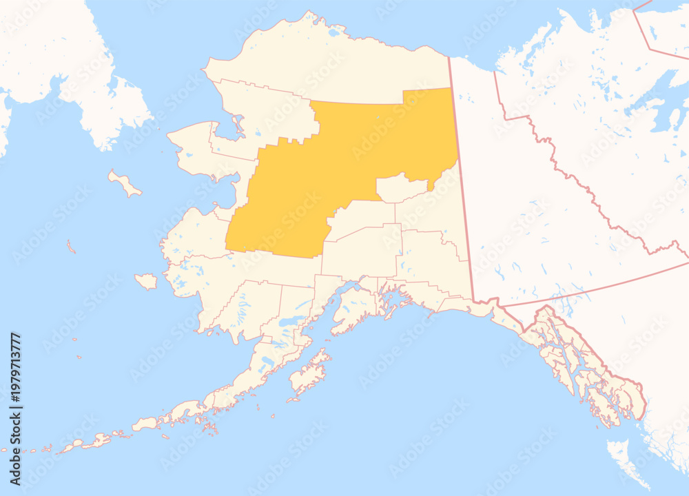 Obraz premium Map of the County Yukon-Koyukuk (Alaska, US) showing the Federal State with the highlighted County