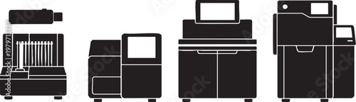 DNA Sequencing Machines Icon Set - Next-Generation and High-Throughput Sequencer Vector Silhouettes
