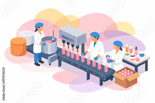 Isometric Cosmetic and Pharmaceutical Factory Production Line