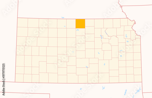 Map of the County Jewell (Kansas, US) showing the Federal State with the highlighted County