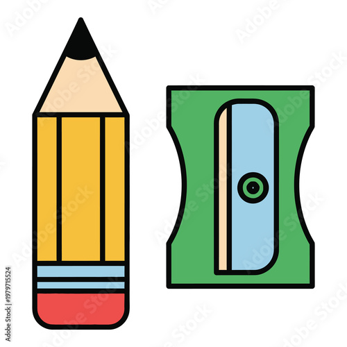Pencil and pencil sharpener for drawing and writing tools icon