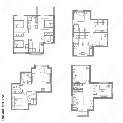 Detailed Architectural Blueprints of Residential Floor Plans.