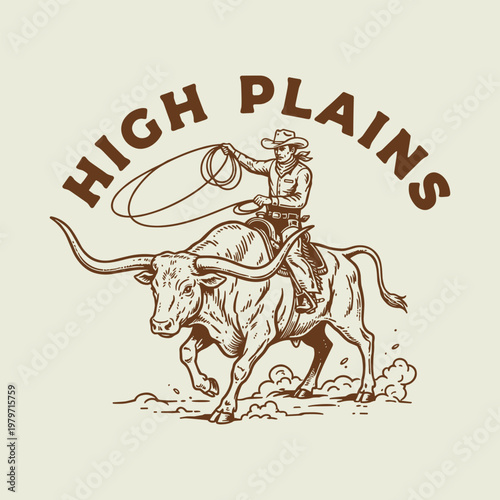 Cowboy Riding Bull with Hat.