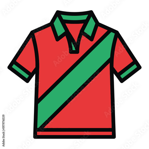 Red and green polo shirt with diagonal stripe design icon