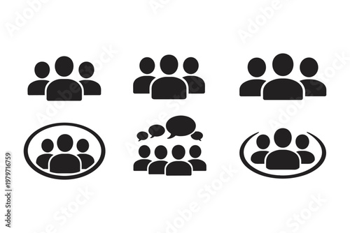 Collection of diverse group and community icons representing people and communication