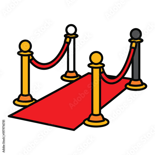 Red carpet with stanchions and velvet ropes for events and premieres icon