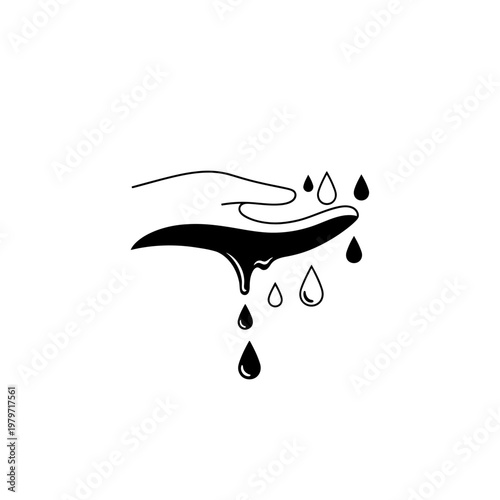 Hand Holding Dripping Dark Liquid, Abstract Concept of Pollution or Loss