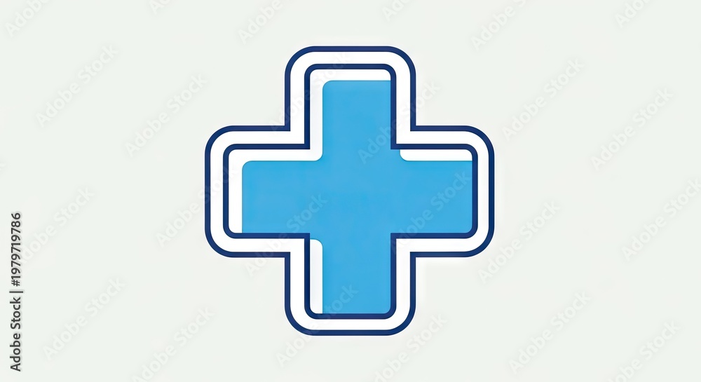 Obraz premium Medical cross symbol in blue color with outline for healthcare concepts