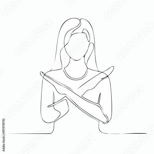Woman making stop gesture with crossed arms.