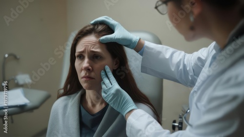 Medical consultation. A woman receives a medical examination from a doctor