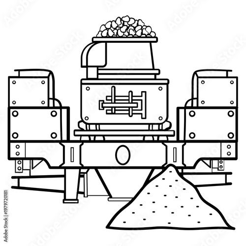 stone to sand crusher machine concept,  high efficiency aggregate sand maker vector icon design,