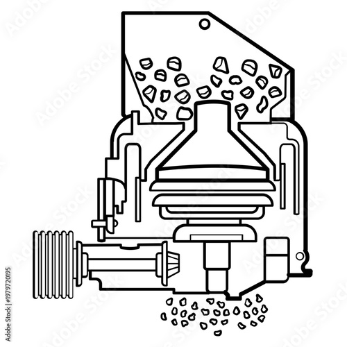 cone crusher machine for ore processing concept, continuous crushing  machine vector icon design