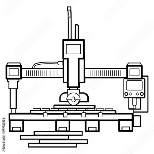 granite bridge saw cutting system concept,  Industrial Marble cut machine vector icon design