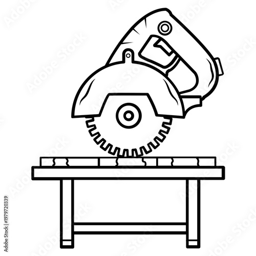 handheld marble saw machine concept, DIY woodworking carpentry workstation vector icon design