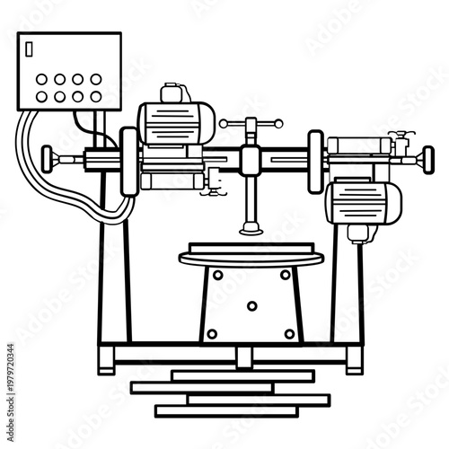 dual head granite circular cutting system concept, twin blade Marble cutter machine vector icon design