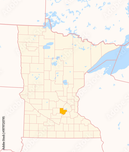 Map of the County Carver (Minnesota, US) showing the Federal State with the highlighted County