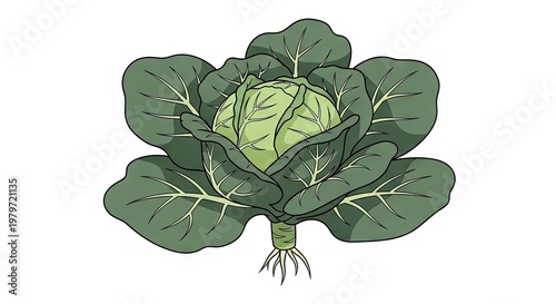 Fresh green cabbage illustration isolated on white background for design