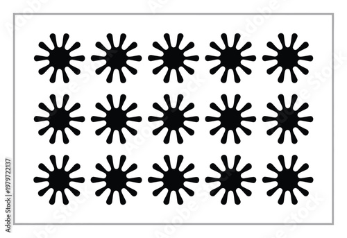 A Grid of Black Starburst Shapes on a White Background