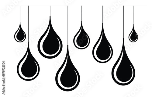 Abstract Black Drops Hanging on White Background