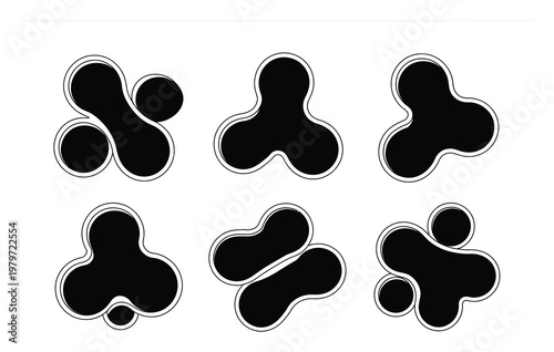 Abstract Black Shapes with White Outline on White Background