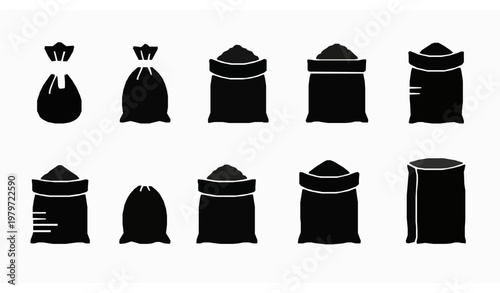 Grain sack icon collection vector farmer bag agriculture storage set isolated on white background