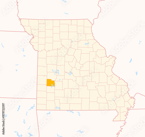 Map of the County Cedar (Missouri, US) showing the Federal State with the highlighted County