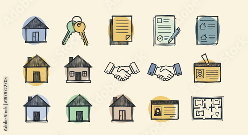 Hand-drawn Real Estate and Property Icons Collection.