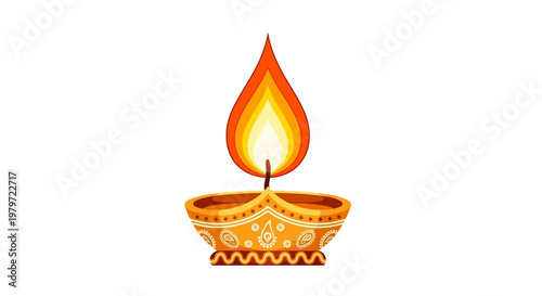Traditional Indian Diwali Oil Lamp Closeup.