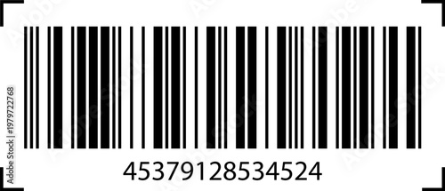 Barcode for store price tags. Realistic barcode icon, symbol. Scanner-ready design with serial number for market product labels, discount stickers, retail inventory system