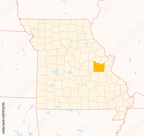 Map of the County Franklin (Missouri, US) showing the Federal State with the highlighted County