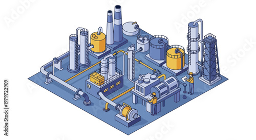 Industrial Chemical Plant with Tanks and Pipelines.
