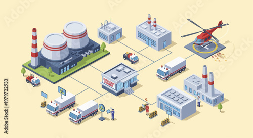 Industrial complex with power plant and logistics hub.
