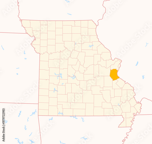 Map of the County Jefferson (Missouri, US) showing the Federal State with the highlighted County