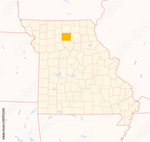Tableau sur toile Map of the County Linn (Missouri, US) showing the Federal State with the highlig