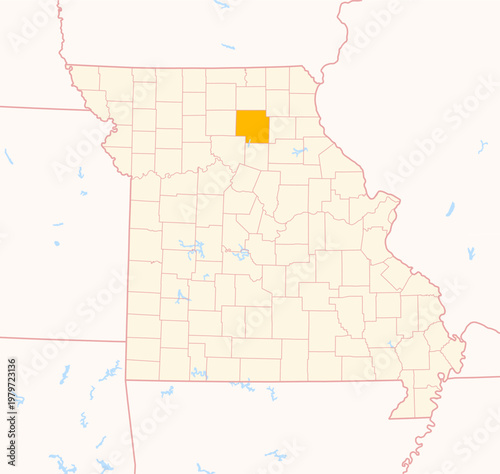 Map of the County Macon (Missouri, US) showing the Federal State with the highlighted County