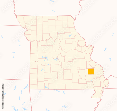 Map of the County Madison (Missouri, US) showing the Federal State with the highlighted County
