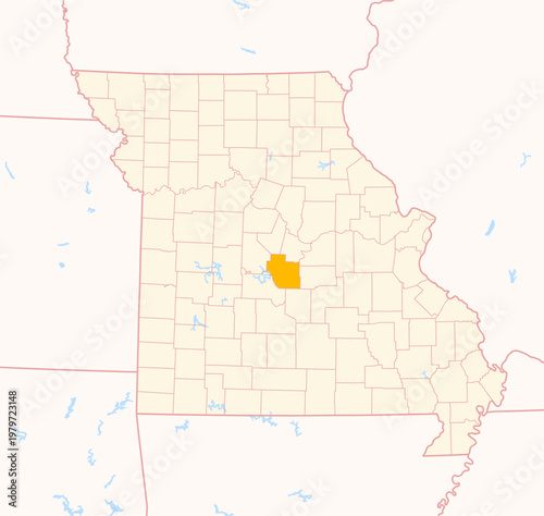 Map of the County Miller (Missouri, US) showing the Federal State with the highlighted County