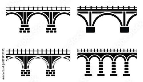 Collection of Black and White Bridge Silhouettes with Arches