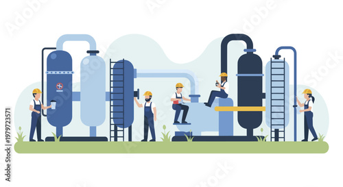 Industrial Plant Workers Maintaining Equipment.