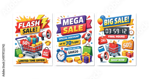 Retro Summer Party and Pool Fun Posters with Flamingos and Cocktails