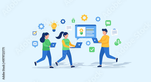 People working with technology devices.
