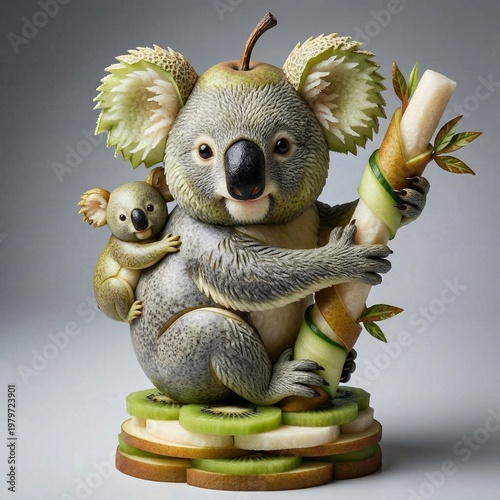 Isolated fluffy brown teddy bear and soft plush animal toys featuring a 3d mouse with banana and a 3d elephant with a banana as a fun childhood gift for children to play with